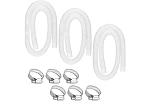 OWNWHIM 1.5" x 59" Pool Hoses - Skimmer Pool Hose for In tex Cole man Summer Waves Soft Sided Surface Skimmer Pool Pump Filter, Pump Hoses Tubes for Above Ground Pool Sand Filter, 3 Pack 6 Hose Clamps