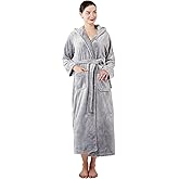Dowesrobe Womens Fleece Hooded Fluffy Bathrobe Plush Long soft cozy Winner Warm fuzzy Spa Robe with deep pockets