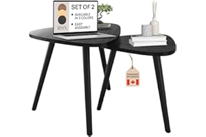 Ibyx Triangle Nesting Coffee Table - Set of 2 End Tables with Non-Slip Pad - Stylish & Modern Side Tables for Living Room, Bedroom or Balcony (Black, Bamboo)