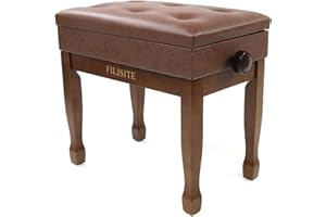 FILISITE Adjustable Height Piano Stool Bench PU Leather Cushion Wooden Keyboard Seat with Music Storage (Wood)