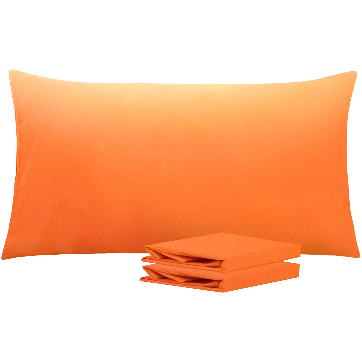 NTBAY 2 Pack 100% Brushed Microfiber Plain Pillowcases, 1800 Super Soft and Cozy, Wrinkle, Fade, Stain Resistant with Envelope Closure Bed Pillow Cases, 50x90 cm, Orange
