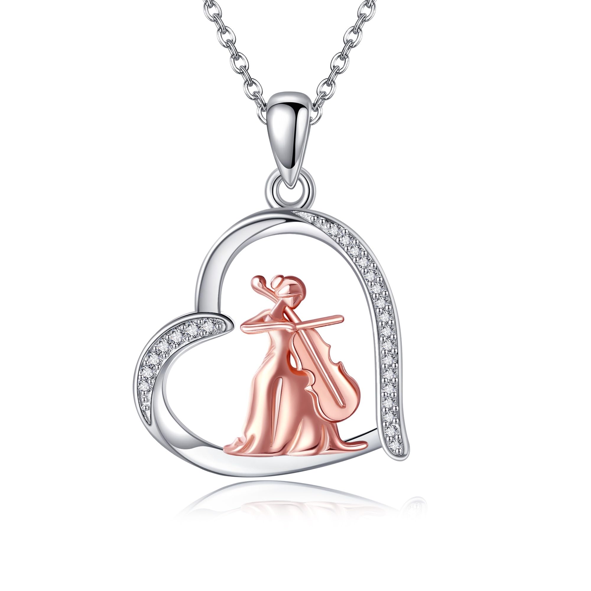 VENACOLY Cello Gift Necklace 925 Sterling Silver Violoncello Necklaces Music Playing Cello Pendant Violoncellist Jewellery for Women Female Students