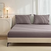 JIYUAN 100% Washed Cotton 3 Pieces Queen Fitted Sheet Set,Linen Like Cozy Soft & Breathable, Deep Pocket Fitted Sheet (Fits Mattress up to 17") + 2 Pilowcases, Heathered Mauve Brown