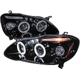 Dual Halo Projector Headlights (Black Housing/Smoke Lens) Made for and Compatible with 2003-2008 Toyota Corolla