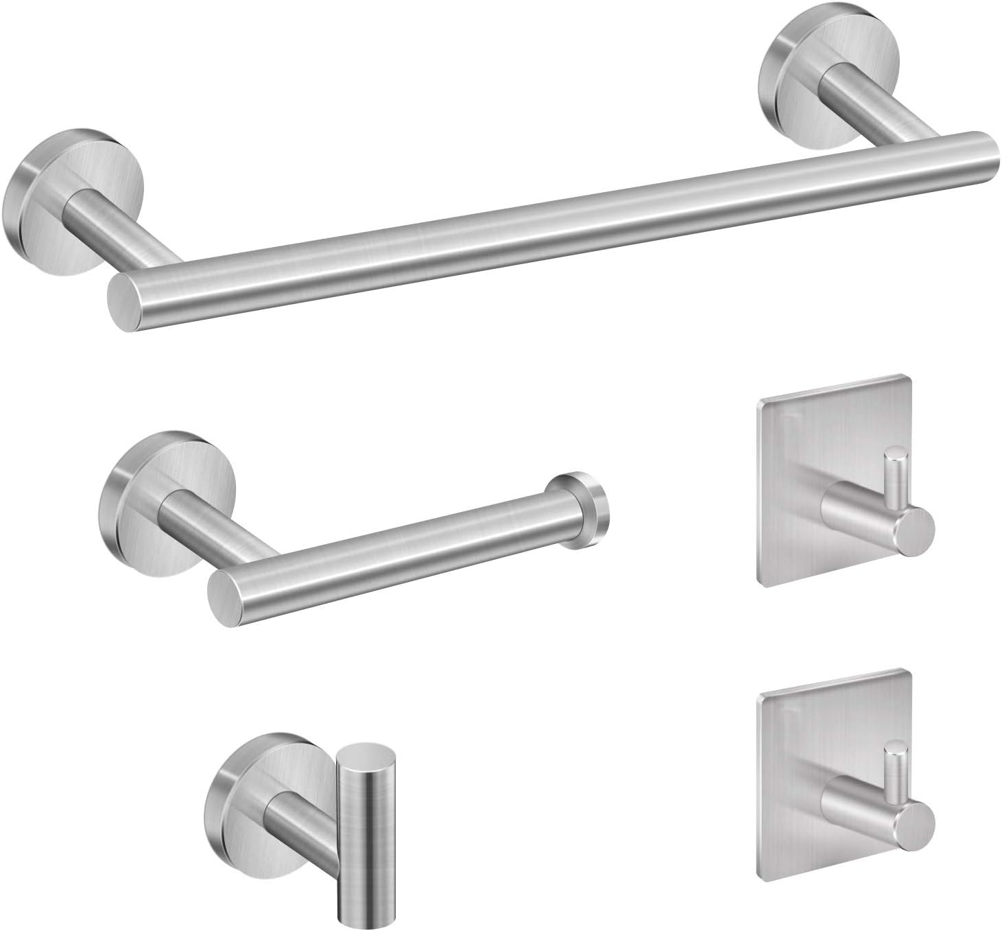 Tudoccy 5-Pieces Matte Black Bathroom Hardware Set SUS304 Stainless Steel Round Wall Mounted - Includes 16" Hand Towel Bar, Toilet Paper Holder, 3 Robe Towel Hooks,Bathroom Accessories Kit: Home & Kitchen