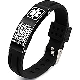 Theluckytag Medical Bracelets for Men Women with QR Code Medical Alert ID Bracelets for Sport Travel - Silicone Waterproof Wristband Fits Wrists Up to 8 inches - More Space Custom Emergency Medic ID Alert Information