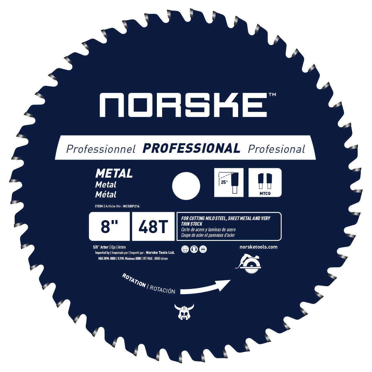 thumbnail image 2 of Oshlun SBF-080048 8 Inch 48 Tooth Steel Cutting Saw Blade – TCT, For Ferrous Metal 2 of 2
