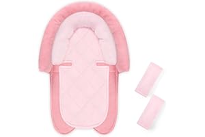 Pea Pod Baby Car Seat Head Body Support & Strap Covers, 2 in 1 Infant Car Seat Insert, Reversible Soft Breathable Newborn Cushion Pads for Preemie, Perfect for Baby Carseats, Strollers, Swings (Pink)