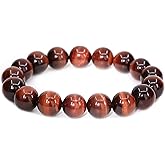 Keleny Gemstones Heated Red Tigers Eye 12mm Round Beads Crystal Stretch Bracelets 7 Inch Unisex