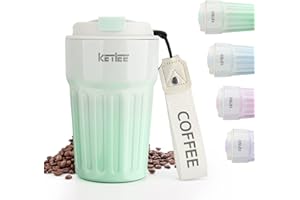 KETIEE Insulated Coffee Cup with Leakproof Lid,Reusable Coffee Cups Travel Cup,13 OZ Coffee Travel Mug,Double Walled Coffee Mug,Stainless Steel Coffee Mug for Hot Cold Drinks (Grad Green)
