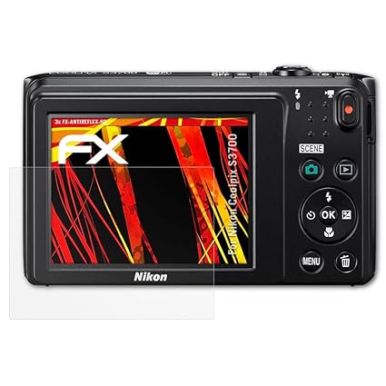 atFoliX Schutzfolie kompatibel mit Nikon Coolpix S3700 Displayschutzfolie, HD-Entspiegelung FX Folie (3X)