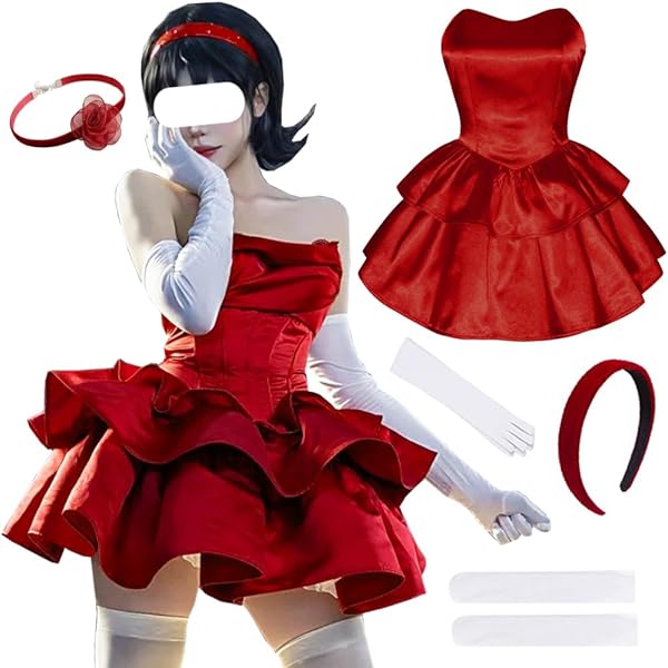 Amazon.com: Cuzeolin Mima Costume Dress Womens Red Strapless Tube Dress  with Headband Gloves Stockings XS : Clothing, Shoes & Jewelry