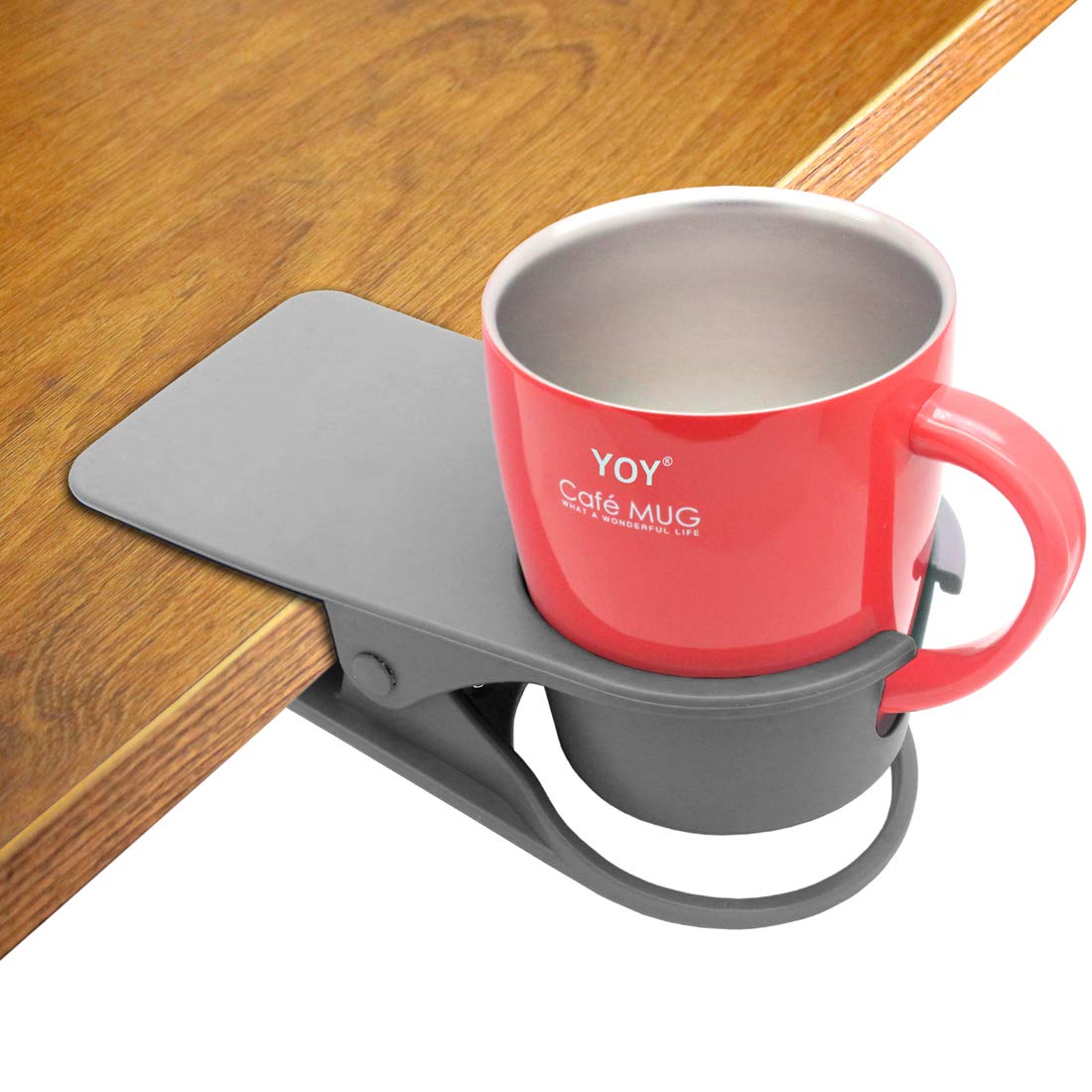 HOLLIHI Drink Cup Holder Clip - Table Desk Side Water Glass Beer Bottle Tumbler Beverage Soda Tea Coffee Mug Holder Cup Saucer Clip Design for Home Office, Grey
