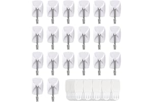 JELLYSUB 20-Hooks, 40-Strips, White Small Wire Toggle Hooks Value Pack, Organize Damage-Free Utility Hooks, Hanging Hooks Heavy Duty with Adhesive Strips, No Tools Wall Hooks for Hanging