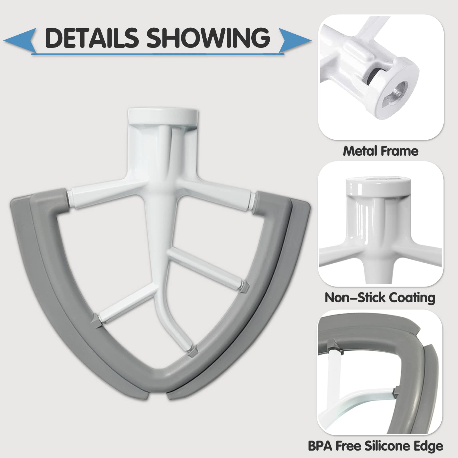 Pouring Shield for KitchenAid 4.5 and 5 Quart Tilt-Head Stand Mixers Stainless Steel Bowls ONLY, Secure Fit Splatter Guard, and Flex Edge Beater for KitchenAid 4.5-5Qt Tilt-Head Stand Mixers