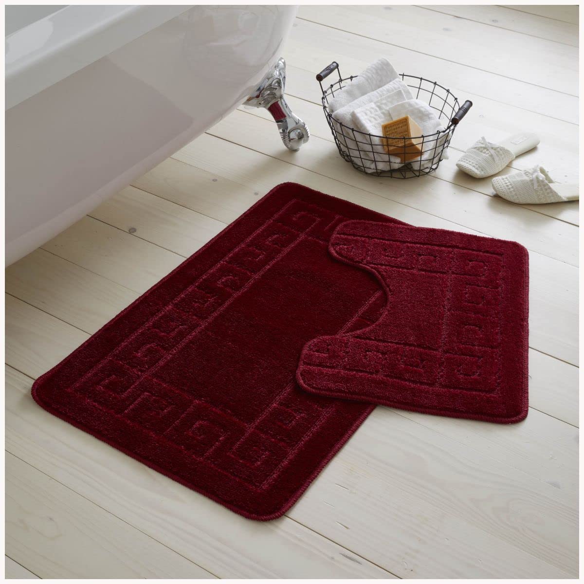 GC GAVENO CAVAILIA 2 Piece Greek Bath Mat, Non Slip Bathroom Toilet Rug, BURGUNDY, 75 x 50 x 2 cm, 42070191