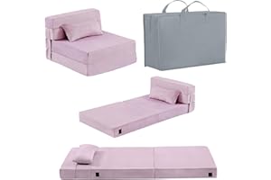 Givjoy Folding Sofa Bed Floor Mattress for Kids with Pillow, Toddler Washable Folding Floor Nap Mat for Sleeping Daycare, Child Fold Up Sofa Futon Folding Chair Bed with Storage Bag for Girls and Boys