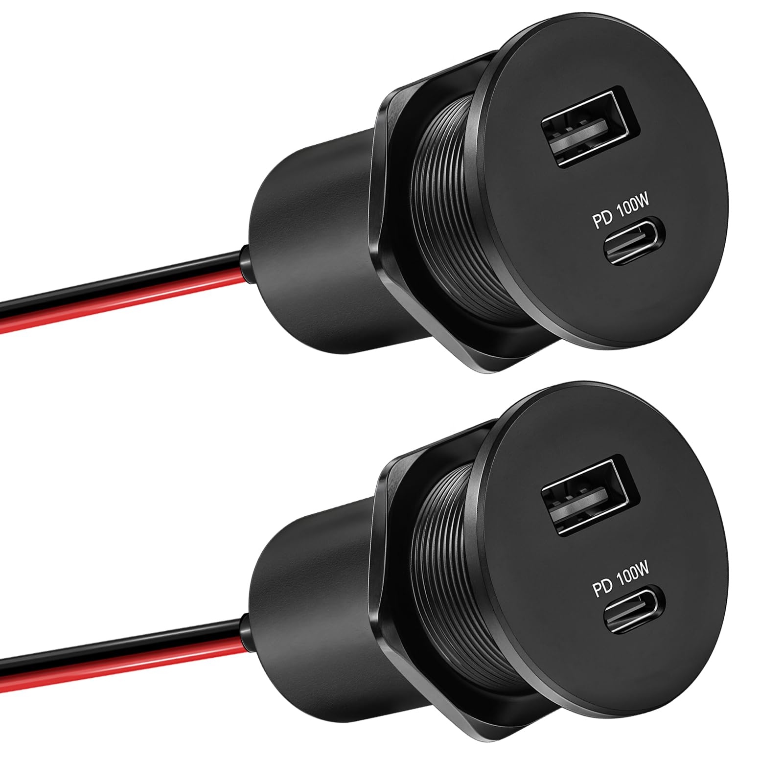 Photo 1 of Obeaming 12V Aluminum USB Outlet 100W PD3.1 Type-C & 18W QC3.0 USB-C Laptop Charger Socket Dual Port Fast Charging Recessed Mount Car Charger Replacement for RV Camper Trailer Truck Boat Car (2 Pcs)