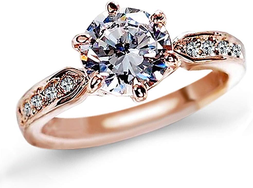 QJLE1.5 Carat CZ Diamond Cut Cubic Zirconia Engagement Rings for Women,Silver/18K Rose Gold Plated Dainty Promise Solitaire Wedding Ring Band