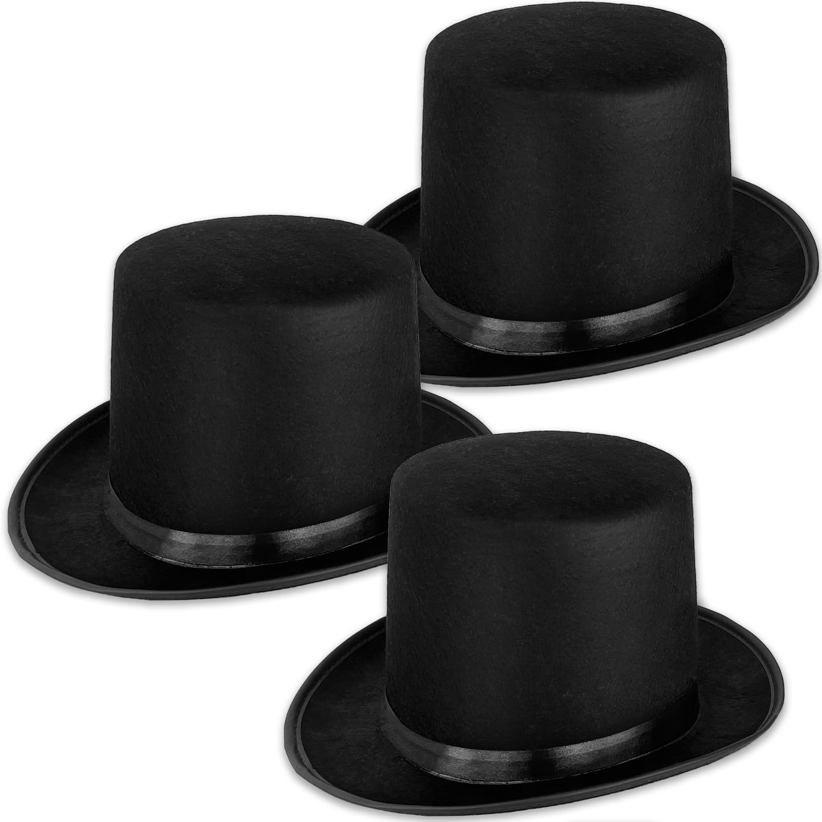 Photo 1 of Eerrhhaq 3 Pack Black Felt Top Hats for Kids,Magician Hat Costume,Tall Victorian Tuxedo Costume Hat for Halloween Dress up Cosplay Party Accessories