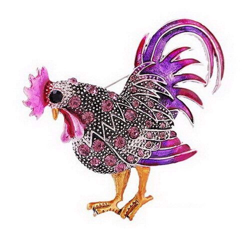 Seraphis Purple Rooster Brooch Rhinestone Pin Brooches for Woman Jewelry Dress Accessory