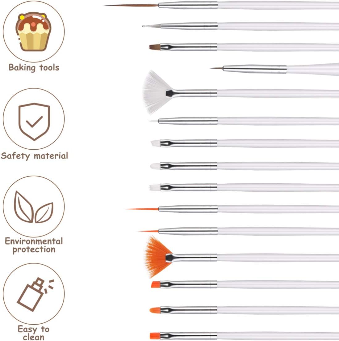 Hemoton 15 Pcs Cake Decorating Brushes Food Safe Craft Clay Tools Decorating Tools Painting Brushes for Detailing Baking - Image 5