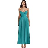 Wenlion Strapless Bridesmaid Dresses for Women Long A-Line Pleated Satin Prom Formal Wedding Guest Dress