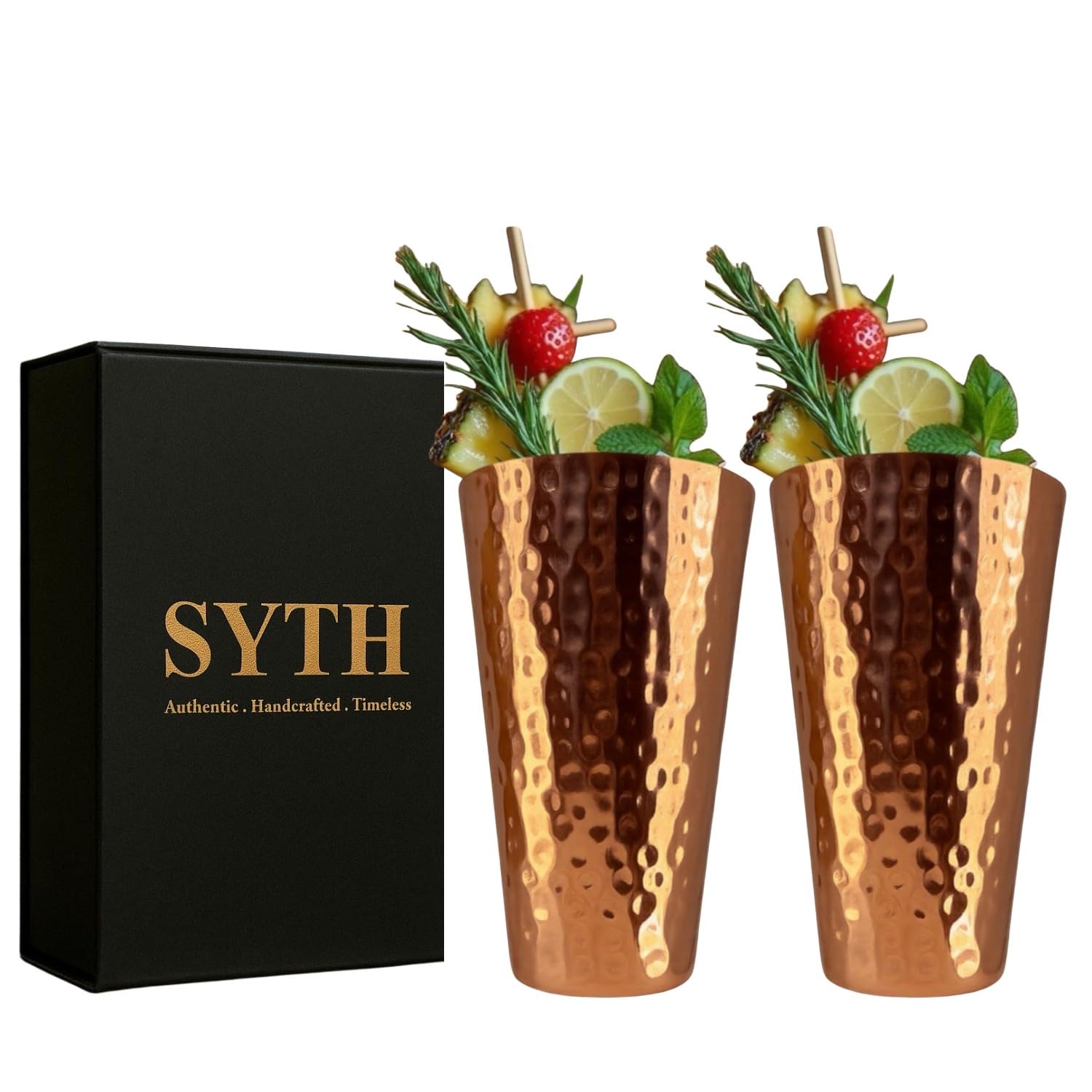 Photo 1 of 100% Pure Copper Luxury Tumblers Set of 2 –18 Oz Large Drinkware Glass for Cocktails, Iced Tea, Moscow Mule, Water, Ayurvedic Detox, Handcrafted Hammered Copper Cups | Luxury Gift Packaging| (2)