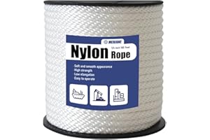 MERIANE Nylon Rope 100 Ft 1/4 Inch – Multipurpose Solid Braided Rope – Abrasion & UV Resistant – Ideal for Camping, Clothesline, Marine, Flag Line - Shock Absorption for Indoor Outdoor