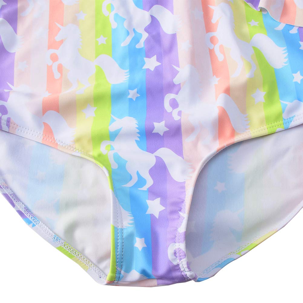 TUONROAD Infant Baby Girls Unicorn One Piece Swimsuit Fantasy Bright Color Rainbow Breathable Quick Dry 8Y 9Y 10Y Frilly Swimwear Set for Beach Bathing Bathtub(Unicorn,Large)