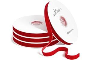 Mauproy 3/8 Inch Red Velvet Ribbon, 4 Rolls Total 40 Yards, Vintage Thin Velvet Ribbon for Christmas Tree Ornaments, Gift Wrapping, Crafts, Bows Making