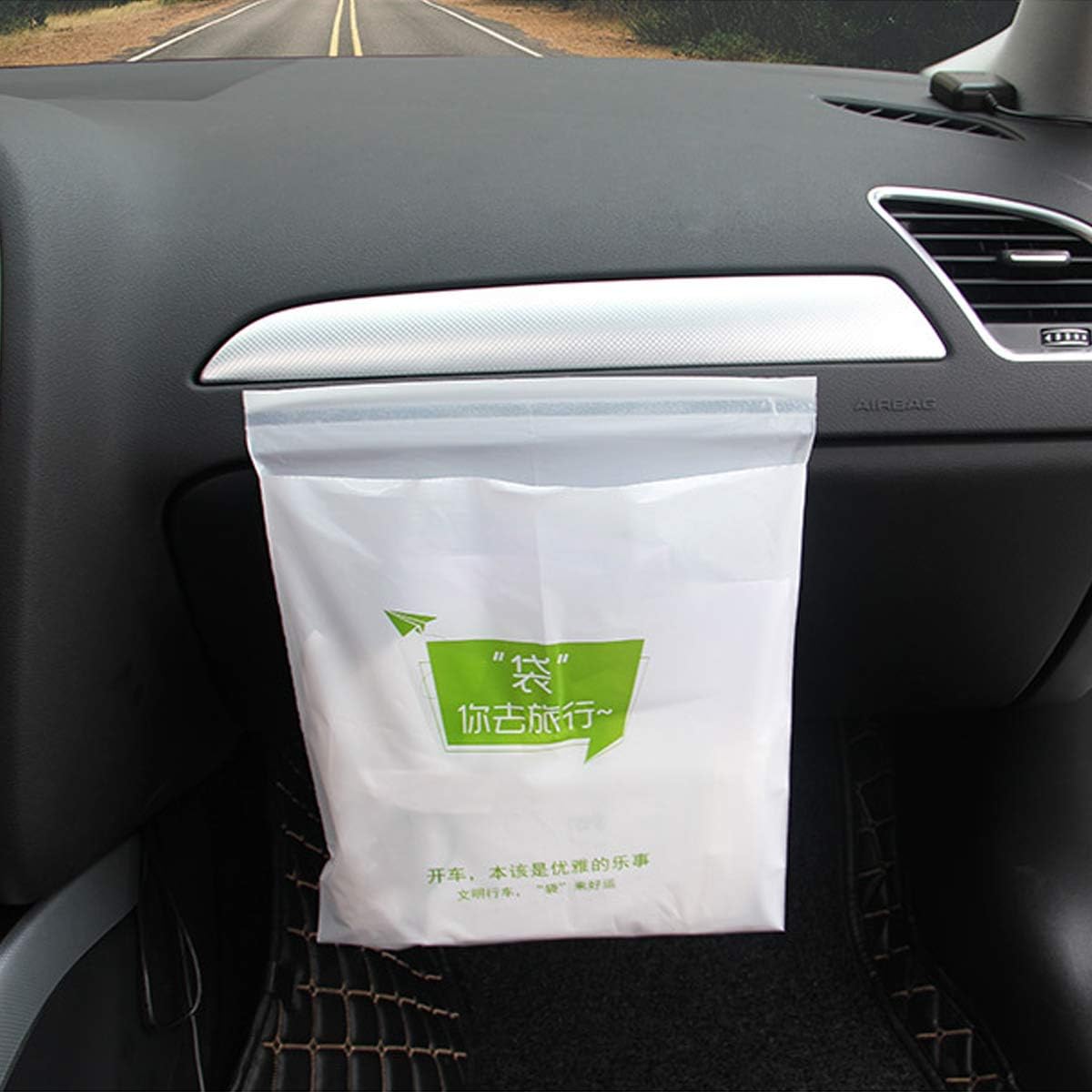 WENTS Car Trash Bag 45 Pcs Disposable Auto Garbage Bags Big Capacity with a No Trace Strong Sticky Strip Portable Rubbish Bag Convenient for Car, Office and Home