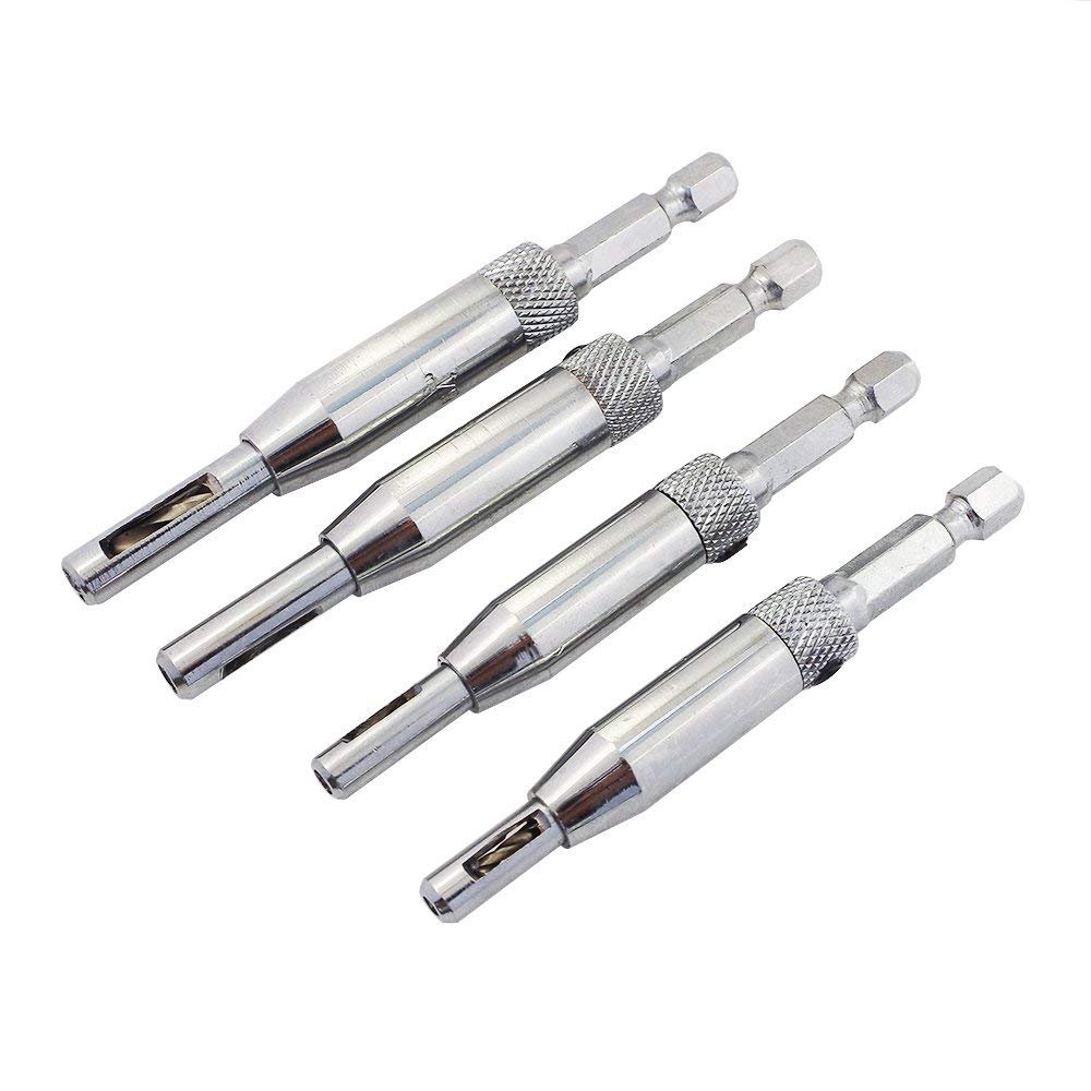 Gasea 4pcs Self Centering Hinge Drill Bit Set, Woodworking Puncher Hole Drilling Tools for Door, Cabinet & Window 5/64”, 7/64”, 9/64”, 11/64”