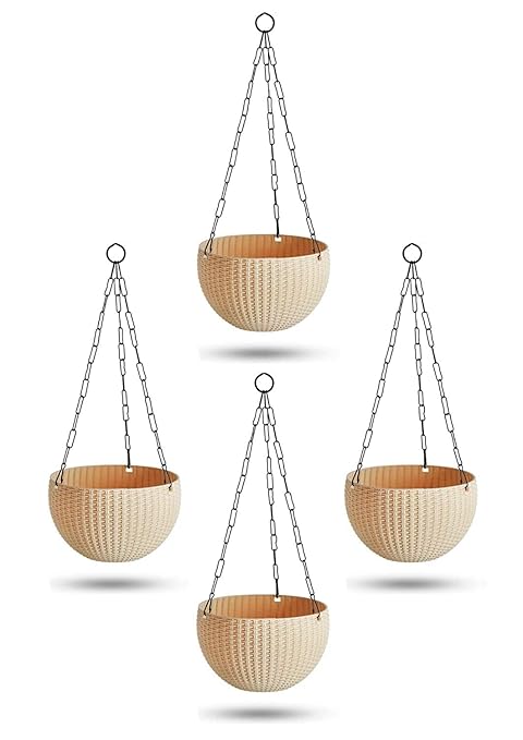 Oshi Greens Hanging Flower Pots with Hanging Iron Chain Pack of 4