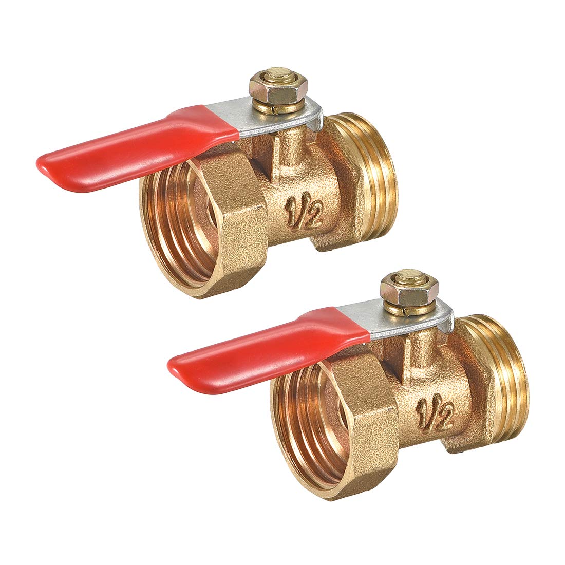 uxcell Ball Valve Shut-Off Valve, G1/2 Male to G1/2 Female Thread, Pipe Tubing Fittings, 180 Degree Operation Handle, Brass Valve, Pack of 2