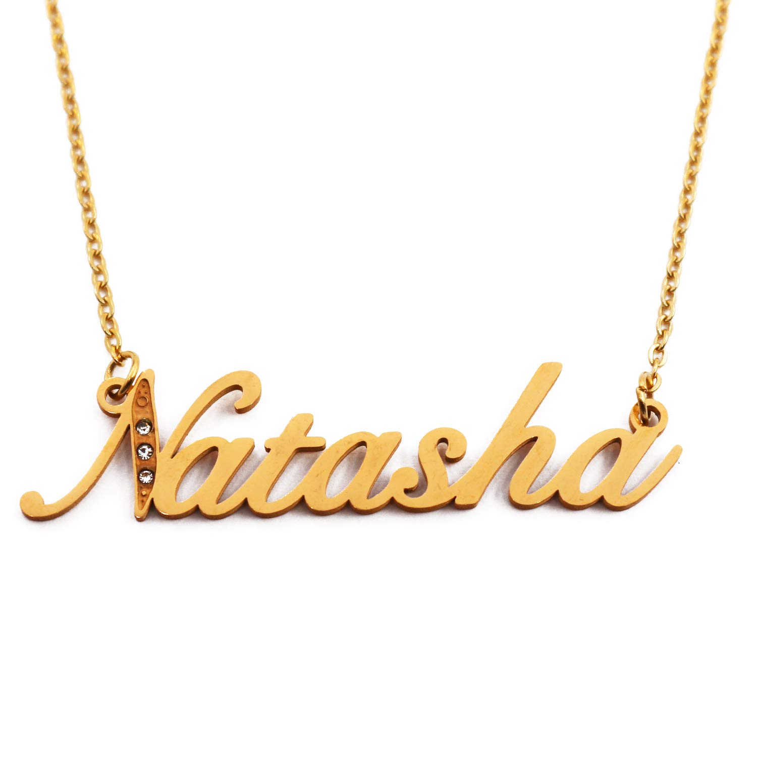 Natasha Name Necklace Personalised Gold Plated Custom Dainty Name Pendants, Jewellery for Ladies, Girlfriend, Mother, Sister, Friends