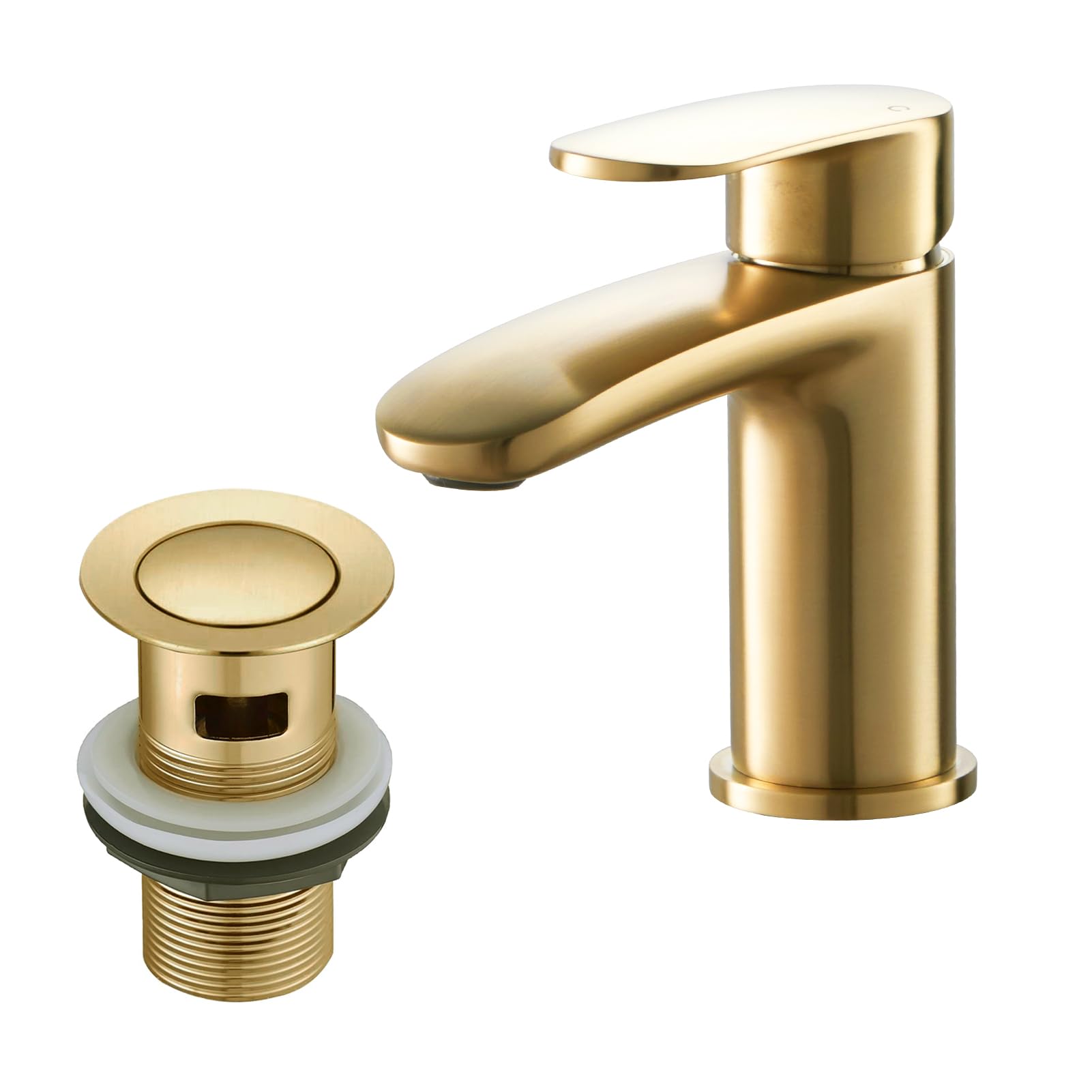 Basin Mixer Tap with Drain, BATHWEST Brass Bathroom Sink Taps with Waste, Modern Bathroom Taps with Pop Up Waste 492GO (Gold, Large)
