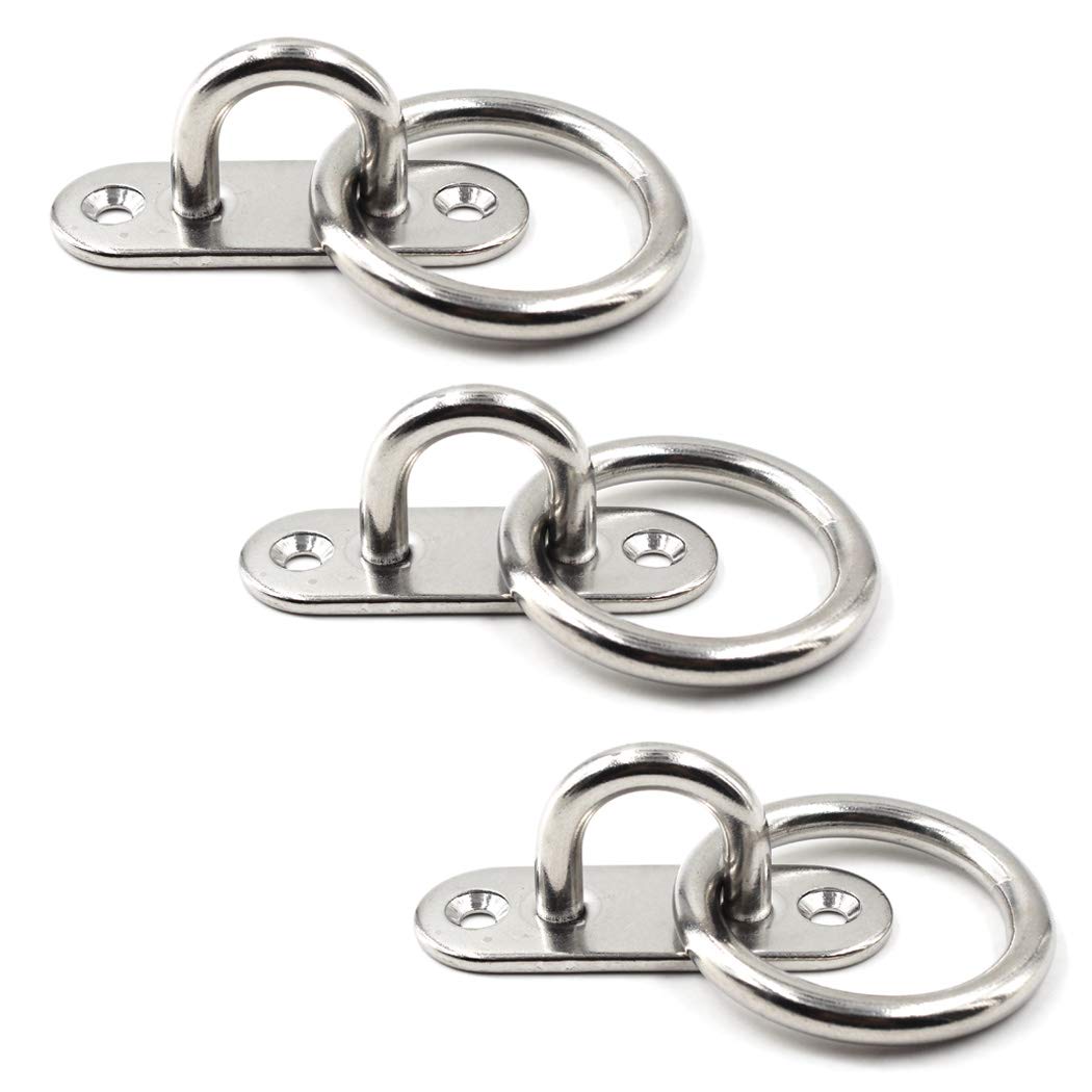 SeeRaphee Ceiling Wall Mount Hook Heavy Duty Pad Eyes with Ring 1/4" 6mm 304 Stainless Steel Great for Yoga Swings Hammocks/Boat Rigging/Marine Deck Hardware/Suspension Training Straps