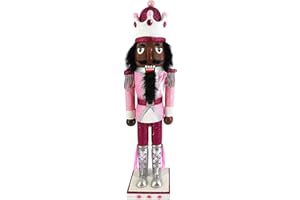 Nutcracker Ballet Gifts Christmas Holiday Wooden Ethnic Nutcracker Figure Soldier King with Pink Breast Cancer Support Uniform with Sparkle, Glitter, and Rhinestone Details, Large, 15 Inch