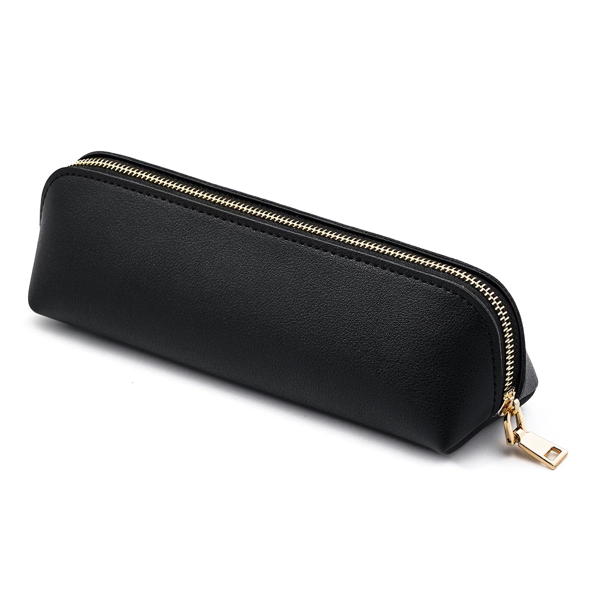 eusbon Portable PU Pencil Case, Triangle Stationery Bag Pencil Pouch Cosmetic Organizer Bag for Men and Women, Black