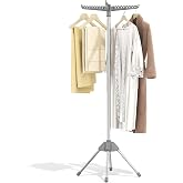 KINGBOARD Clothes Drying Rack, 59" H Laundry Drying Rack, 3 Rotatable Arms | 360&deg; Rotatable Arms, 27 Hanger Holes, Stainless Steel, Tool-Free Setup, Portable for Travel &amp; Small Home, Indoor, 27lbs Hold