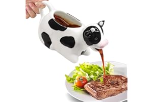 ISTOOLL Ceramic Gravy Boat,11oz/300ml Gravy Boat Milk Cow Sauce Jug with Smooth Handle - Perfect for Serving Jars of Salad Dressing, Broth, Cream, Milk for Thanksgiving, Halloween, Christmas (White）