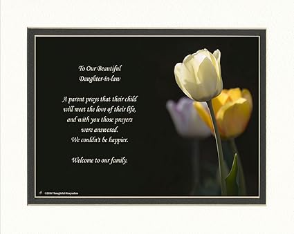 Daughter In Law Gift With Welcome To The Family Poem White Tulip Photo 8x10 Double Matted Special Daughter In Law Wedding Bridal Shower Gift