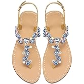 AIJIVOU Women's Rhinestone Flat Sandals, Women Flip Flops with Clip Toe RingBeadeed Rhinestone Crystal Jeweled Sandal Shoes for Summer Beach Oceanside Holiday Outdoor