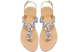 AIJIVOU Women's Rhinestone Flat Sandals, Women Flip Flops with Clip Toe RingBeadeed Rhinestone Crystal Jeweled Sandal Shoes for Summer Beach Oceanside Holiday Outdoor