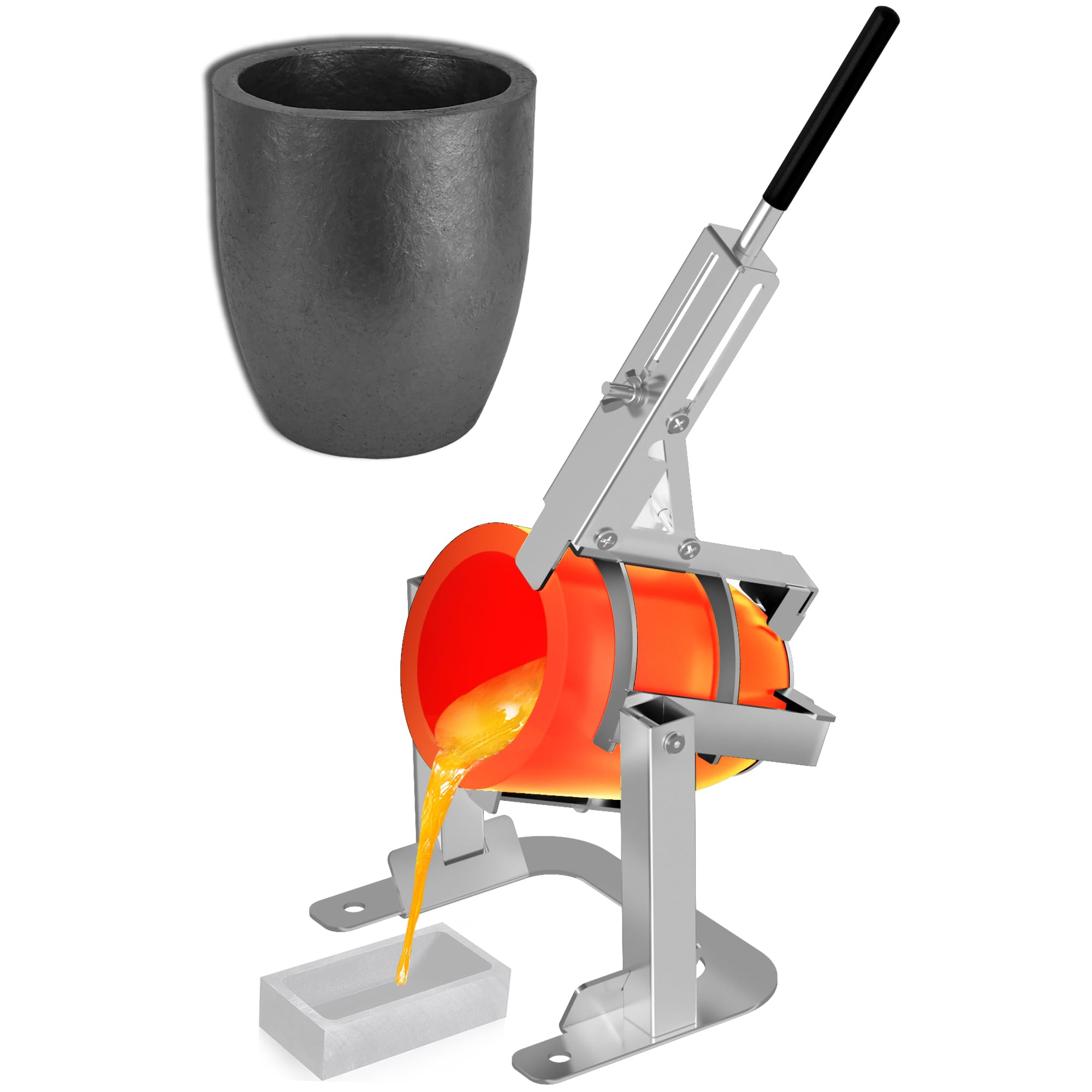 Photo 1 of Nelyrho Hand-held Crucible Pouring Tongs with A Graphite Crucible and A Pouring Rack, Work with Crucibles and Melting Furnace, Metal Casting Aluminium Copper Silver #25 (25kg-55lbs)
