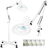 NUEYiO 2200 Lumens Esthetician Magnifying Light with Rolling Wheels Base | 12X Real Glass, 144 Bright LED, Stepless Dimmable, Standing Mag Lamp with Magnifier for Facials Lash Spa Reading Craft Sewing