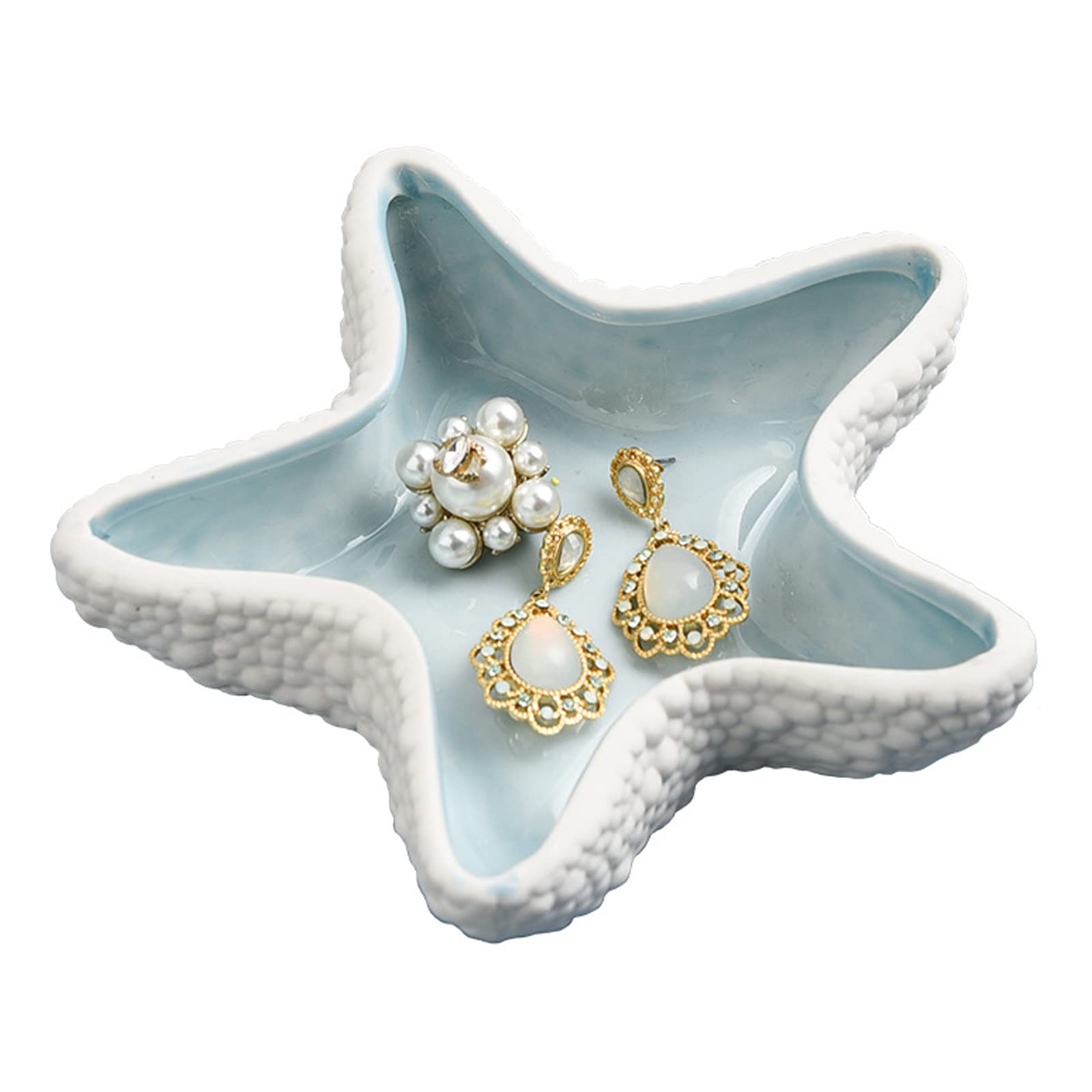Ceramic Conch/Starfish/Shell Tray, Ocean Style Trinket Dish Earrings Candy Storage Bowl, Blue Creative Storage Trinket Holder for Nordic Room Home Party Decor(Type D)