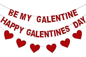 PECLEK Happy Galentine's Day Banner, Red Glitter BE MY GALENTINE Galentine's Day Banner Sign with Heart Garland for Ladies Girls Friends Valentine’s Day Party Decor, Break Up Party Favor Photo Props