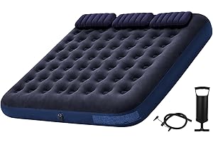 King Size Air Mattress with Hand Pump and 3 Inflatable Pillows, 200 x 183 x 22 cm Inflatable Air Bed, Extra Large Flocked Air
